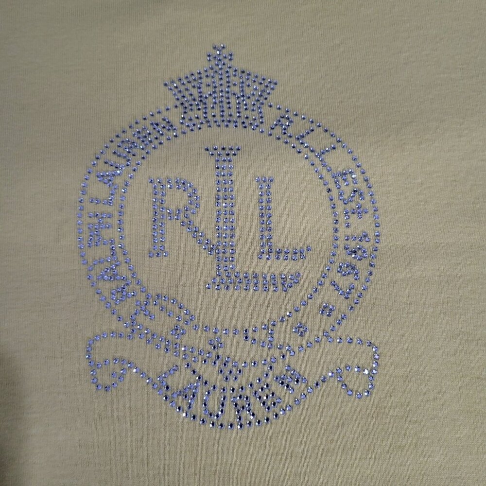 LAUREN RALPH LAUREN Women's LG Pastel Yellow Rhinestone Logo T Shirt Y2K - Picture 3 of 10